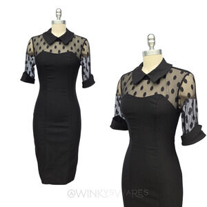Belle Poque Black Wiggle Dress Size S Goth Lace Collared Pin Up Rockabilly